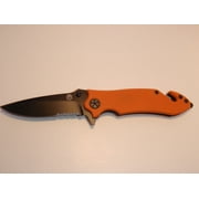 FT Tactical "First Responder" Folding Partially Serrated Tanto Blade, G10 High Visibility Handle, Seat Belt Cutter,Glass Breaker (Orange)