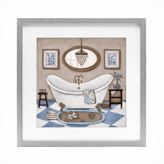 Stupell Industries Checkered Relaxing Bathtub Gray Framed Print Under Glass, design by Janet Tava