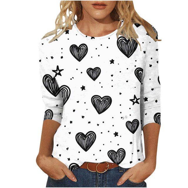 Tauxra T-Shirt à Manches 3/4 Coupe Ample pour Femmes, Haut Imprimé à Col Rond Décontracté pour Tous les Jours, T-Shirt Confortable et Doux pour Femmes
