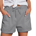 thumbnail image 2 of PIMSSY Women Casual Shorts Solid Color Straight Leg Lace Up Drawstring Pockets Classic High Waist Sports Loose Vacation Fashion Bottoms, 2 of 7