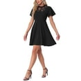 thumbnail image 4 of MODA NOVA Juniors Lace Mesh Flutter Sleeve Hight Neck Casual Midi Dress, 4 of 5