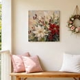 thumbnail image 5 of Canvas Wall Art White Red Poinsettia Canvas Art Print Rustic Christmas Flower Berry Oil Painting Pictures Wall Decor for Living Room Bedroom Artwork Decorations Stretched Framed Ready to Hang 8"x8", 5 of 9
