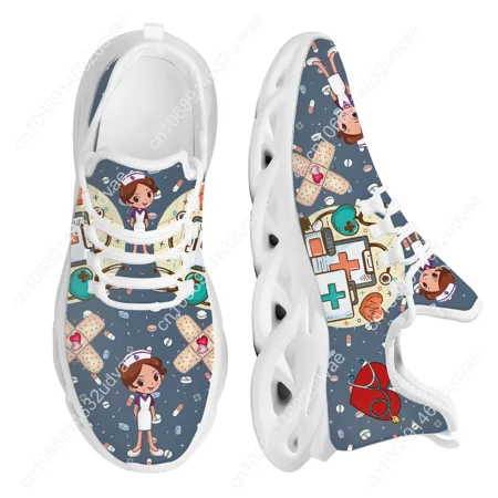 

Brand Design Women Sneakers White Nursing Shoes Cute Cartoon Nurse Doctor Medical Print Light Lace-up Flats Footwear