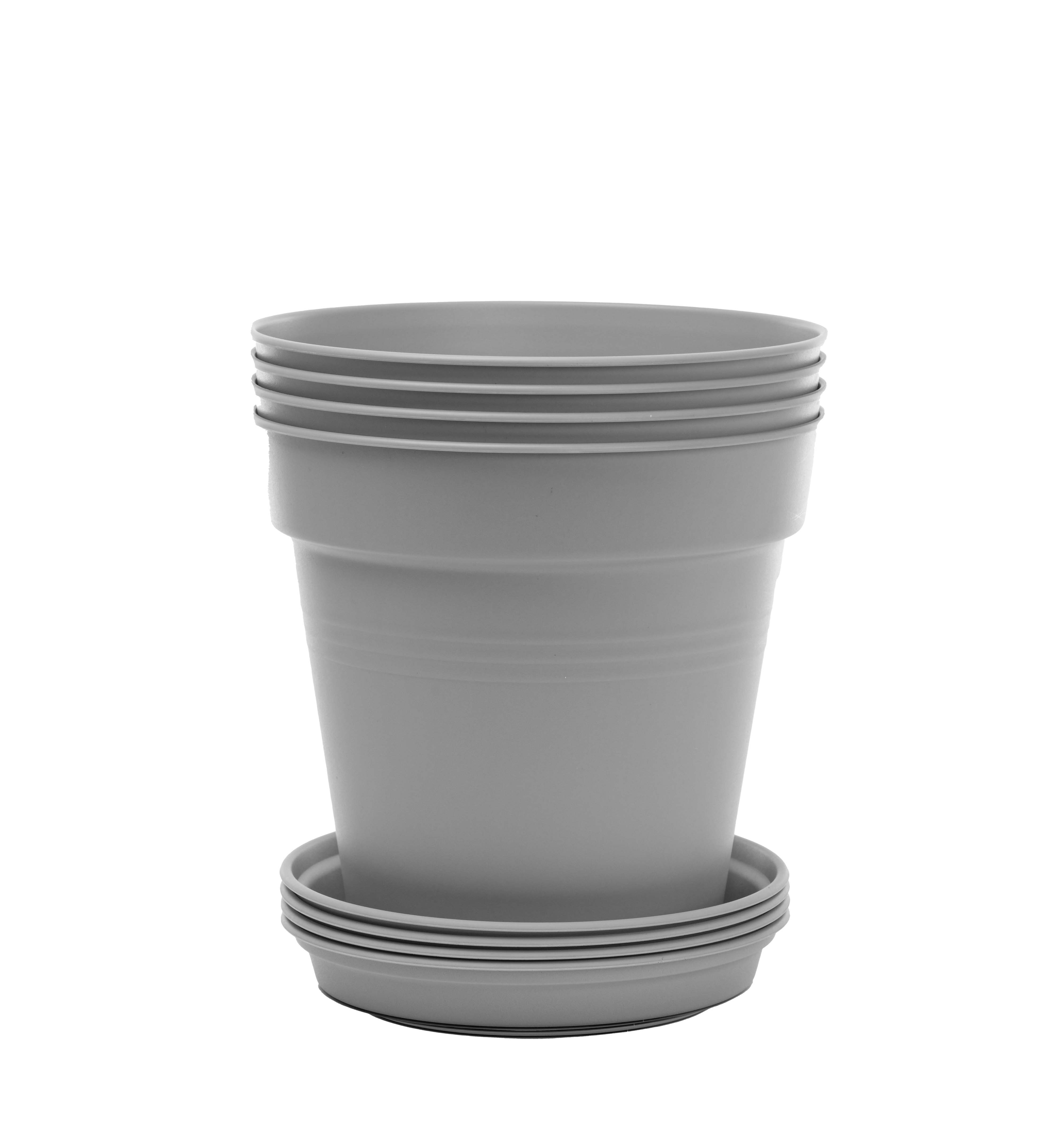 Mintra Home Plastic Garden Pots 4pk (15cm Round, Grey)