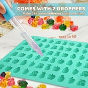 Gummy Fruit Molds Silicone, Mini Cute Fruit Shaped Candy Chocolate Tray Molds With 2 Droppers, 4 Pack 264 Cavities Non-stick Bite Size Kids Apple Molds, Easy to Release DIY Candy Making Kit