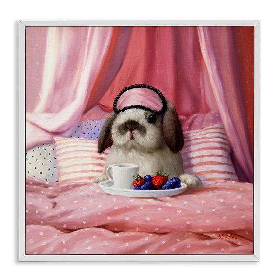 Stupell Industries Contemporary Bunny with Breakfast In Bed White Framed Giclee Art, 12 x 12, by Lucia Heffernan