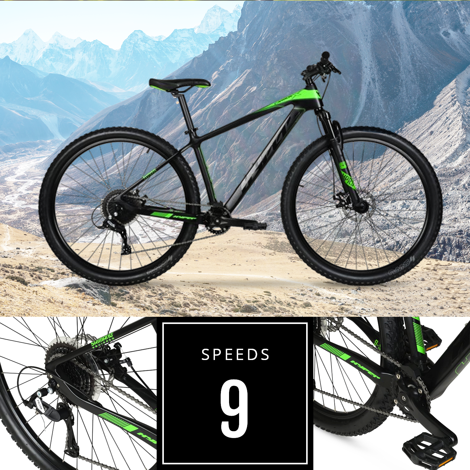 Hyper 29" Carbon Fiber Men's Mountain Bike, Black/Green - image 2 of 12