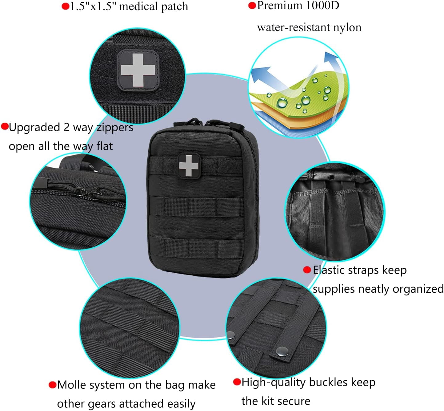 EMT Pouch MOLLE Ifak Pouch Tactical MOLLE Medical First Aid Kit Utility Pouch (with Medical Supplies)