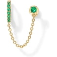 thumbnail image 3 of PAVOI 14K Yellow Gold Chain Earrings for Women | Double Piercing Dangle Chain Huggie Hoop Earrings | Green Cubic Zirconia Stud Earrings for Women, 3 of 5