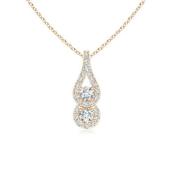 ANGARA Natural Two Stone Floating Diamond Drop Pendant in 14K Rose Gold for Women (Size-2.5mm| Color-G| Clarity-VS2) | April Birthstone, Anniversary, Jewelry Gift for Women | Natural Diamond Necklace