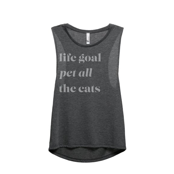 Thread Tank Life Goal Pet All The Cats Women's Fashion Sleeveless Muscle Tank Top Charcoal Small