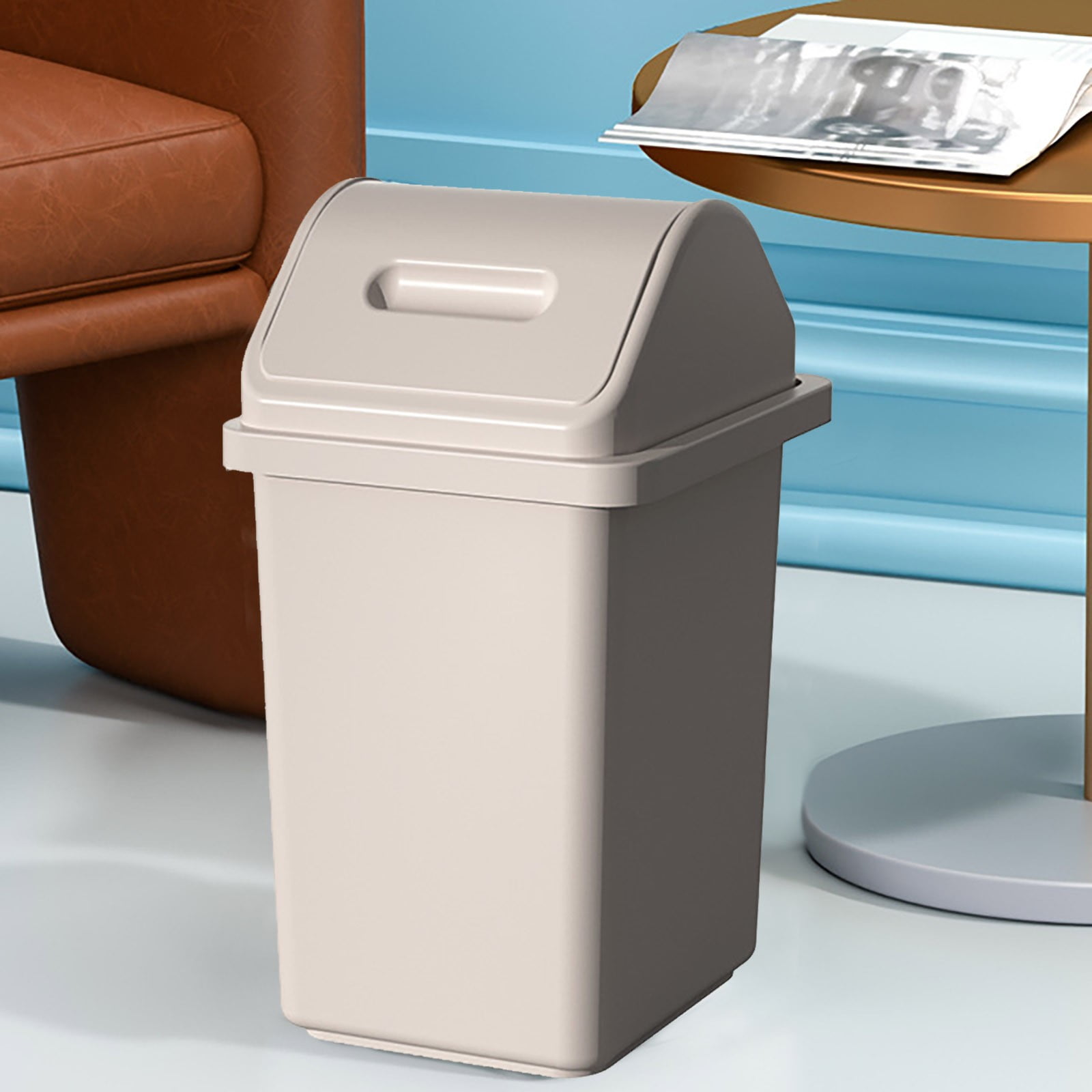 Slim Flip-Top Bathroom Trash Can with 360° Rotating Lid, Leak-Proof Household Garbage Bin for Toilet Kitchen Bedroom, Space-Saving Large Capacity Waste Basket