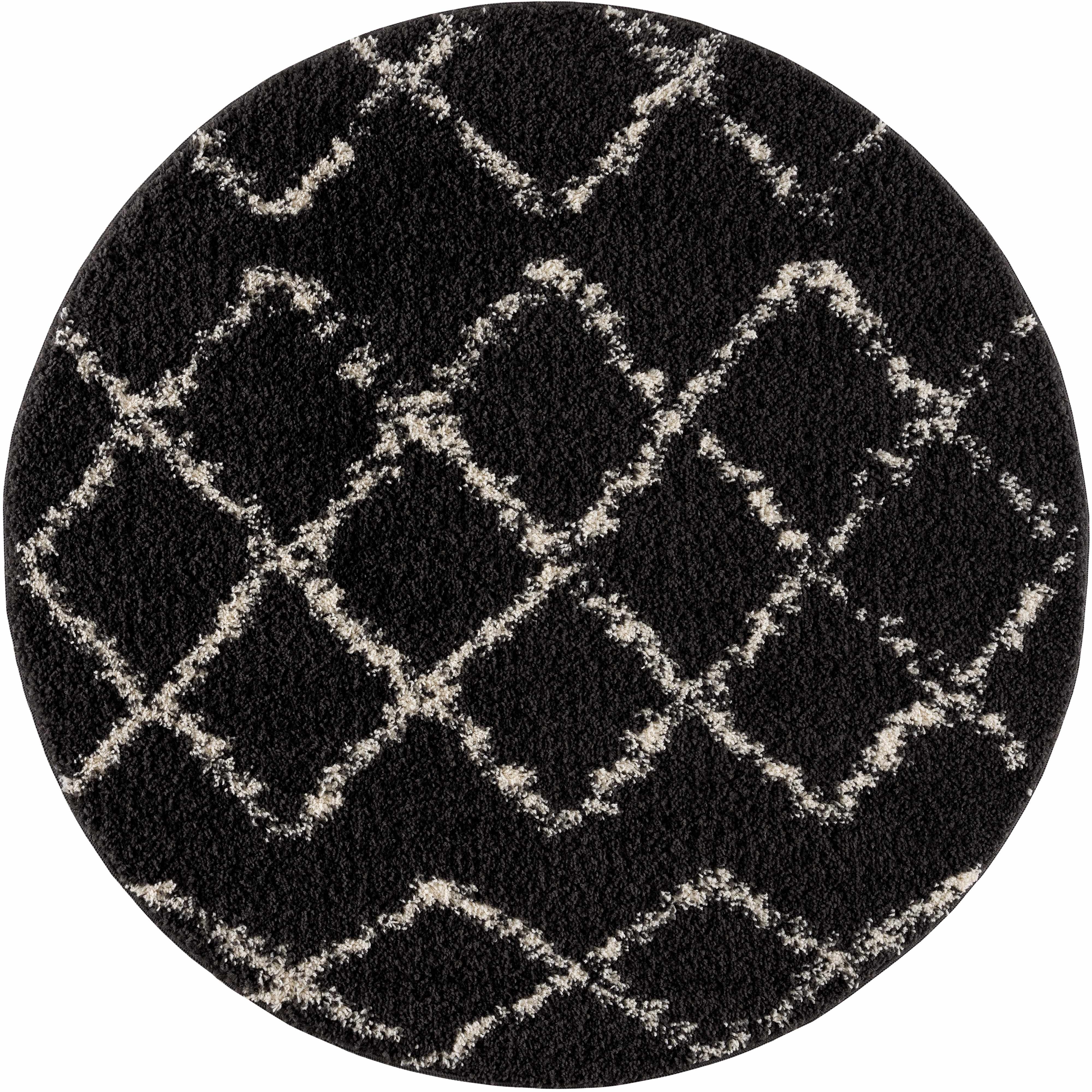 BoutiqueRugs Ayden Black Trellis Shag with Tassels Area Rug - Charcoal, Peach - 3'11" x 5'7"