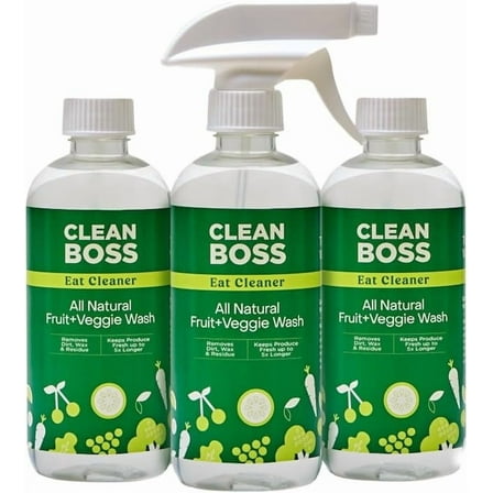CleanBoss Eat Cleaner Triple-Action Fruit   Veggie Wash - 12 oz, Pack of 3