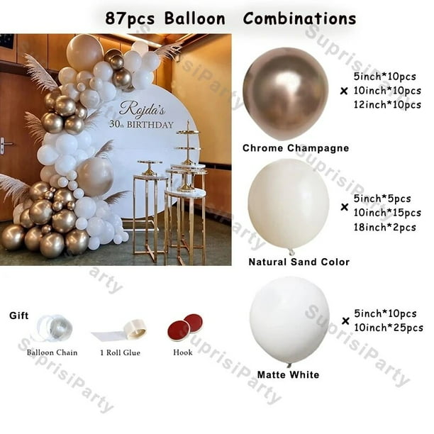 Kit de guirnalda de Globos Beige, set de 103 Globos de látex de oro cromado blanco arena, decoración de boda, cumpleaños, Baby Shower, fiesta de fondo
