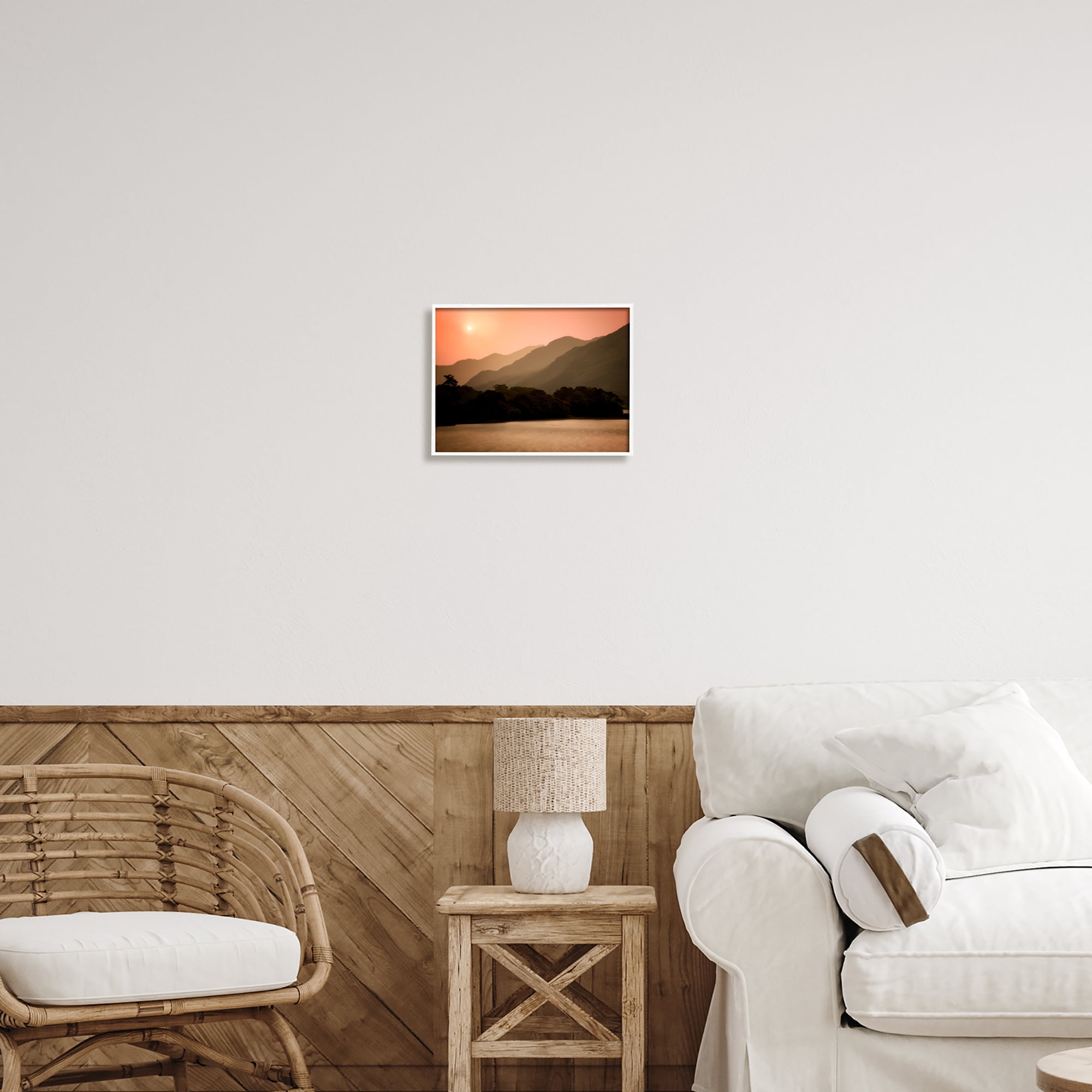 Stupell Industries Sunset over Mountain Peaks Nature Photography White Framed Art Print Wall Art, 14 x 11
