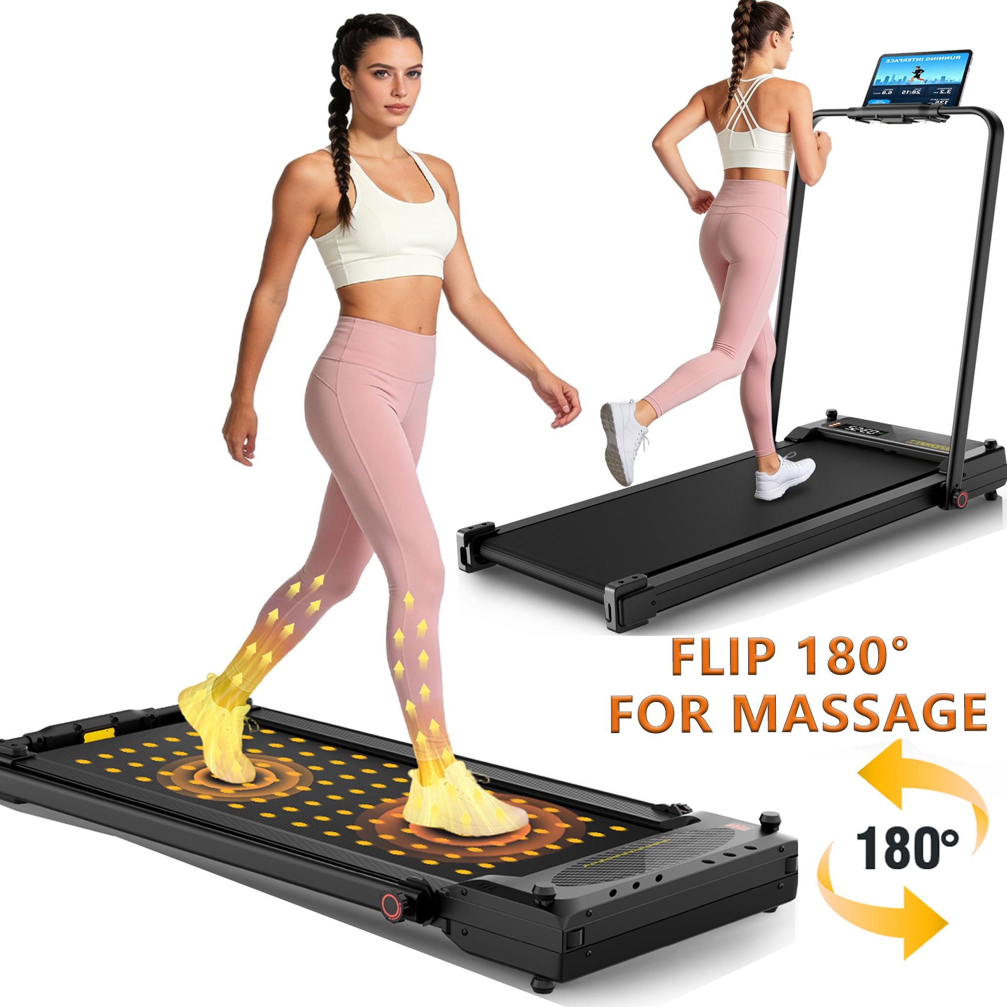 Simpfree Walking Pad Treadmill with Foot Massage, Versatile Dual-Sided Under Desk Treadmill with Handle Bar, 2.5HP Foldable Treadmill for Home/Office with 300LBS Weight Capacity,0.6-7.5MPH