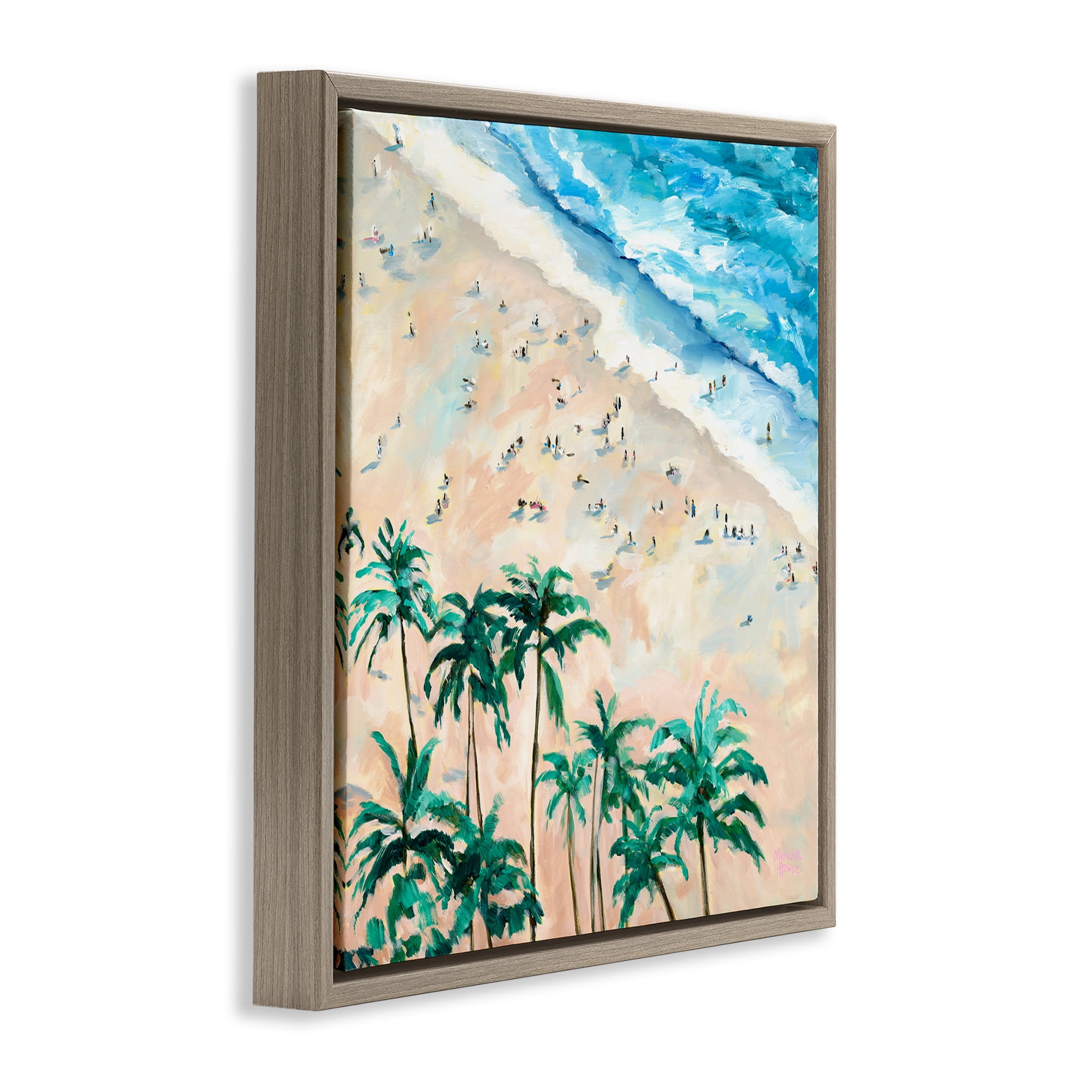 Stupell Industries Waikiki Beach Overview Brown Framed Floater Canvas Wall Art, design by Meredith Howse