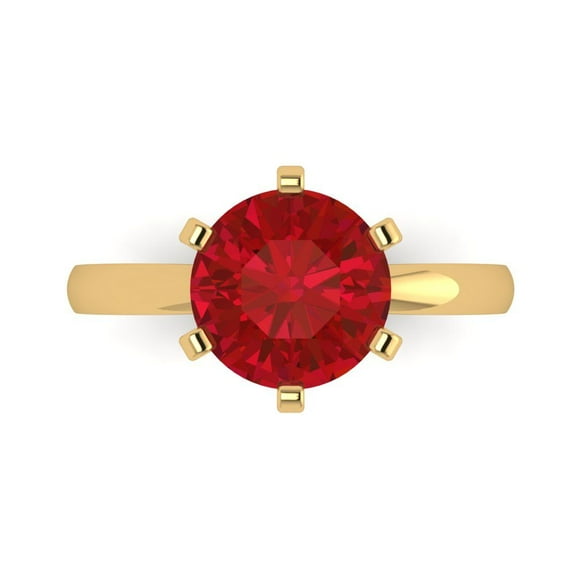 Clara Pucci 14K Yellow Gold 3ct Ruby Solitaire Ring for Women