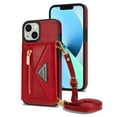 thumbnail image 3 of Nalacover for iPhone 14 Zipper Wallet Case,Luxury Premium PU Leather Back Soft TPU Magnetic Buckle Flip Card Pocket Shockproof Slim Cover with Adjustable Crossbody Shoulder Strap,Red, 3 of 14