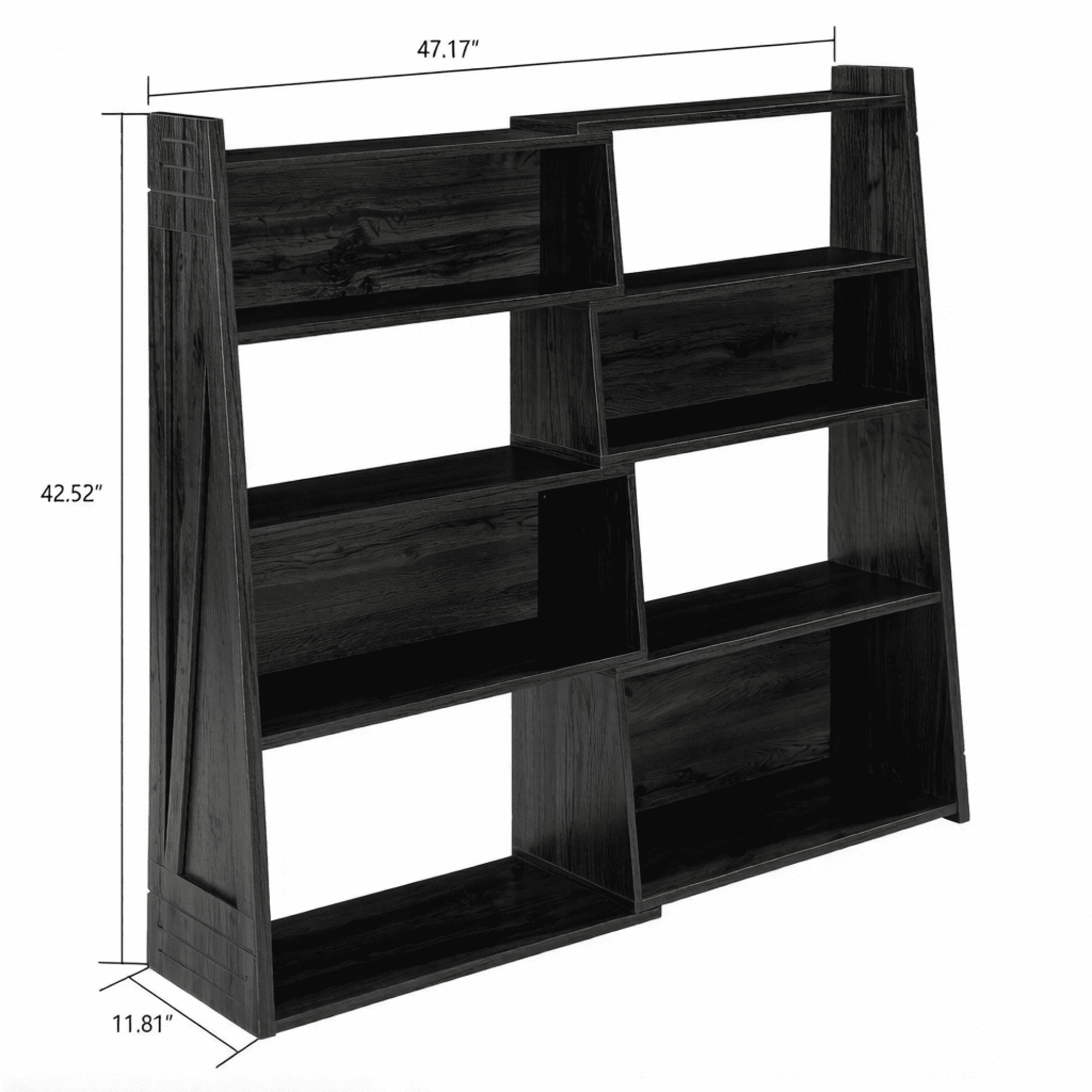 HOQBN 47" Wooden Expandable Bookshelf Storage Rack, 4-Tier L-Shaped 2-Piece Adjustable Bookcase, Corner Shelving Unit for Small Spaces Black