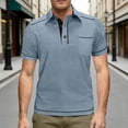 thumbnail image 2 of IWRICH Men's Polo Shirts Short Sleeve T Shirt Lightweight Casual Button up Shirts Summer Collared Tops with Pocket Dark Blue L, 2 of 7