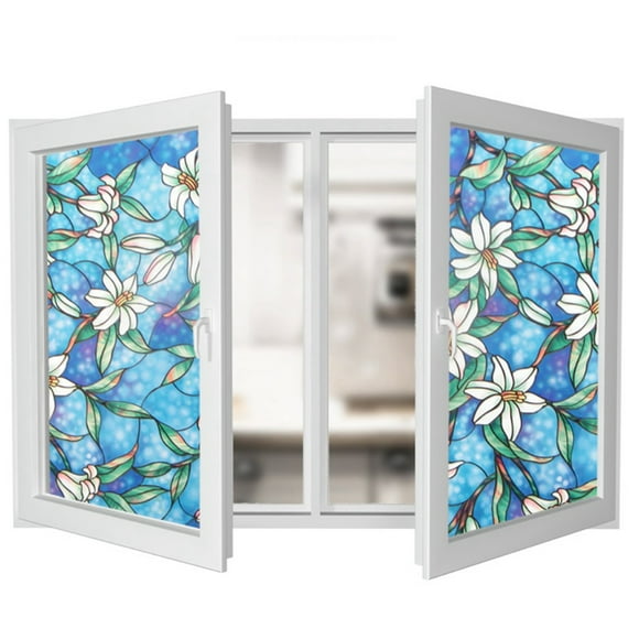 Coofit Flower Privacy Window Film No Glue Floral Window Film Privacy Window Cling