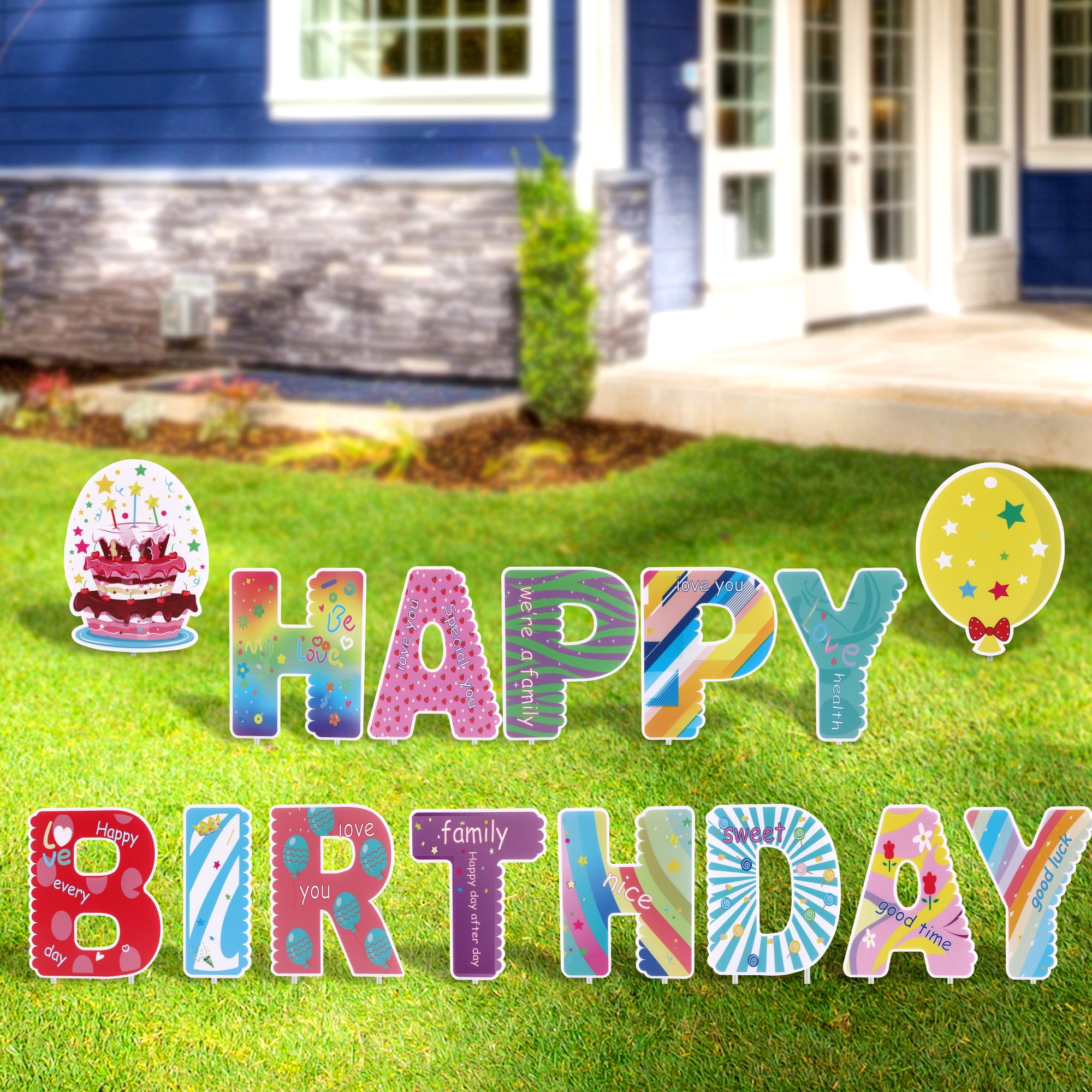 Premium 15 Pack Happy Birthday Yard Sign Lawn Sign with Stakes Weather Corrugated Plastic Outdoor Birthday Party Decoration