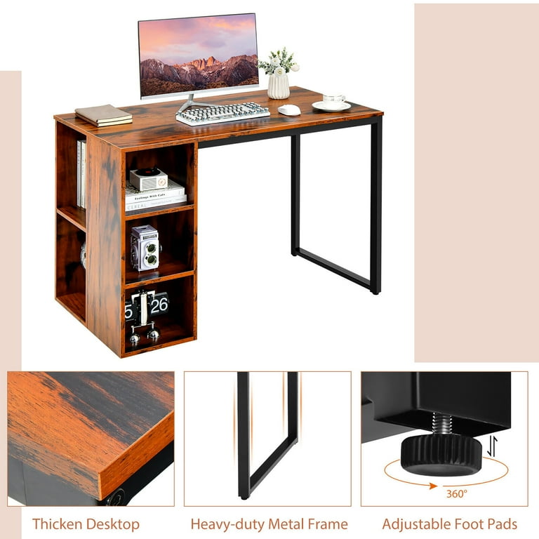 Gymax Home Office Computer Desk Laptop Table Writing Workstation w 5 Cubbies Rustic Brown