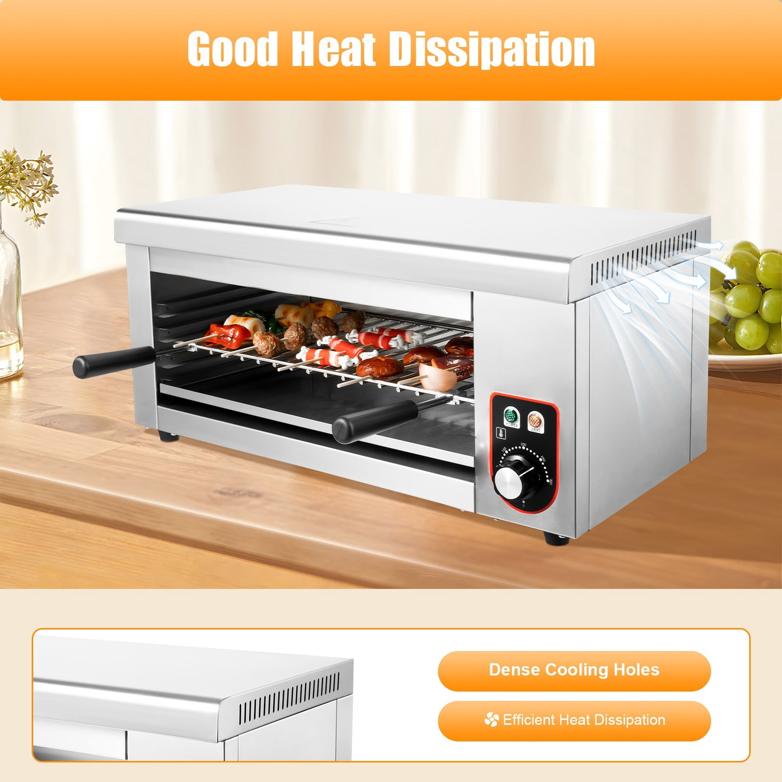 1500W Electric Oven Cheese Melter Salamander Broiler BBQ Gril Countertop Toaster