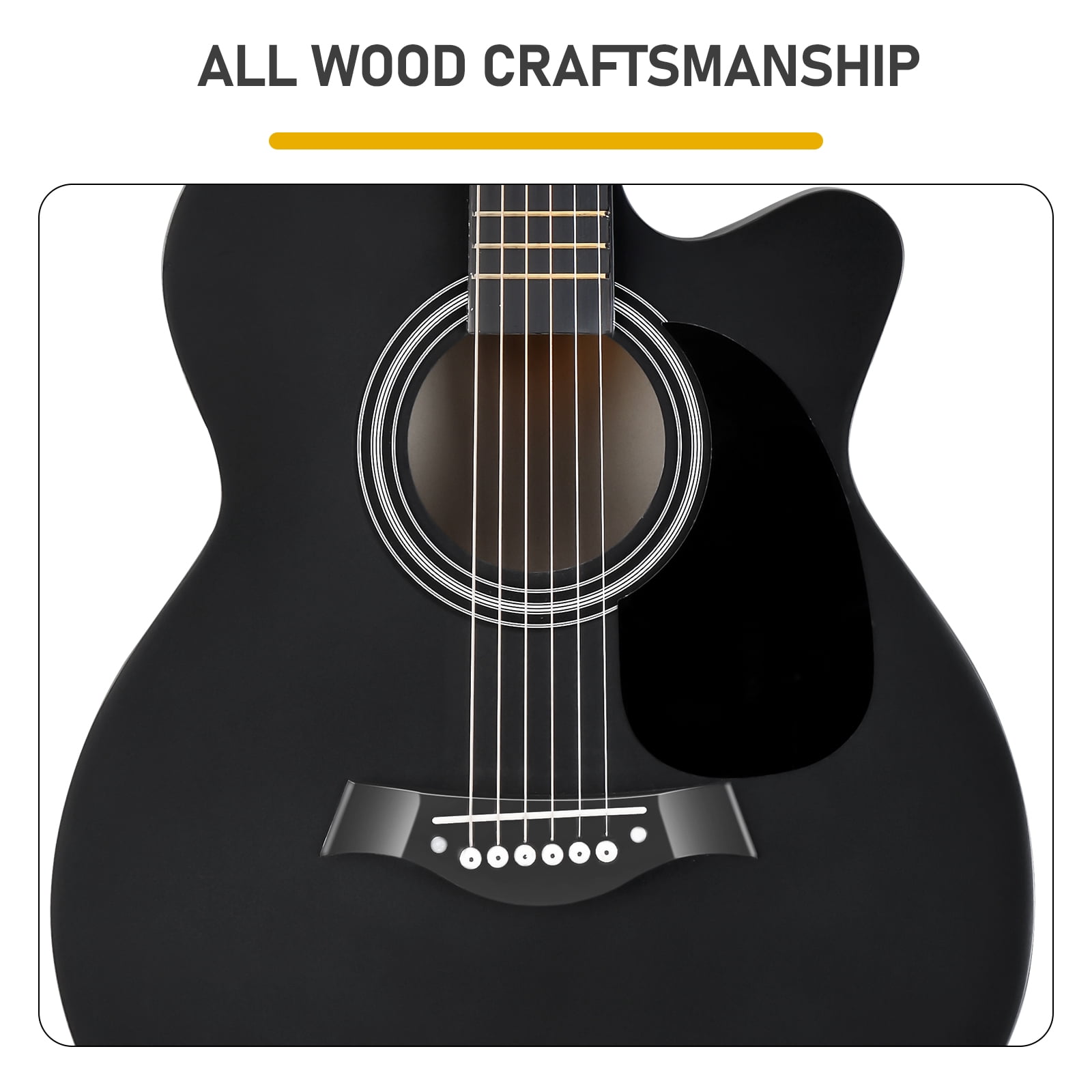 40-Inch Acoustic Guitar with Grand Auditorium Body, Basswood Construction, 21 Frets, 6 Steel Strings, Matte Finish, Starter Kit with Gig Bag, Strap, Picks, Capo and Tuner