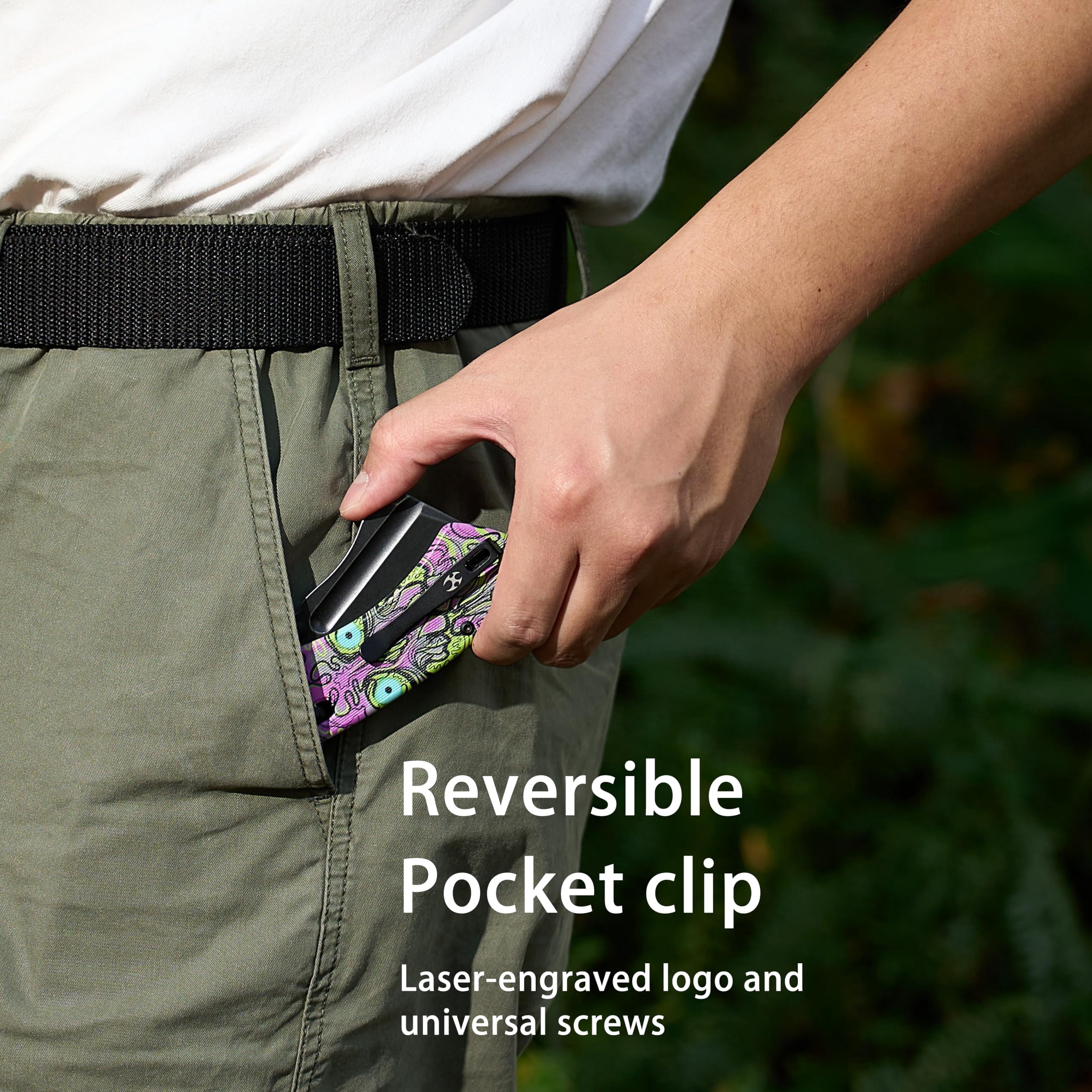 Kansept Korvid V Folding Pocket Knife 2.91" Blackwash D2 Blade,Jade G10 with Purple Graphic Pattern,TE2030V5