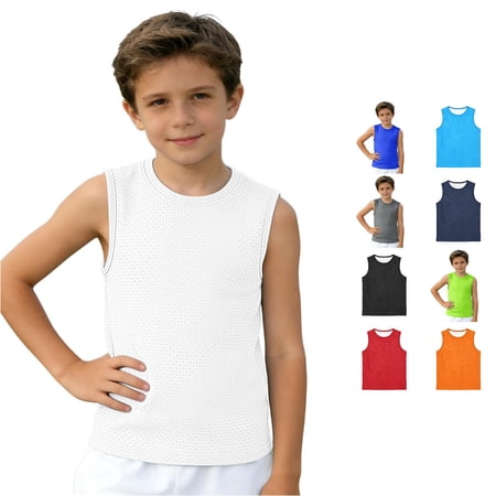 RMGVDSD Boys Tank Tops Solid Color Sleeveless Athletic Shirts Breathable Tank Top Sports Casual Tee Shirt Comfortable T-Shirts 6-7 Years