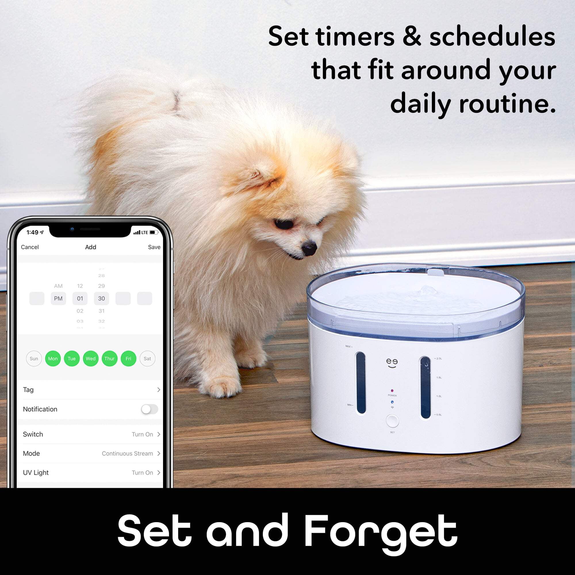 Geeni PetConnect Smart Fountain, 2.5 Liter Automatic Pet Water Dispenser for Cats & Dogs