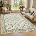 thumbnail image 6 of 8x10 Floral Print Area Rugs Bordered Rug, Machine Washable Rug Modern Striped Low Pile Rug Carpet with Non-Slip Backing, Stain-Resistant Farmhouse Rugs for Living Room Bedroom Home Office, Beige, 6 of 9