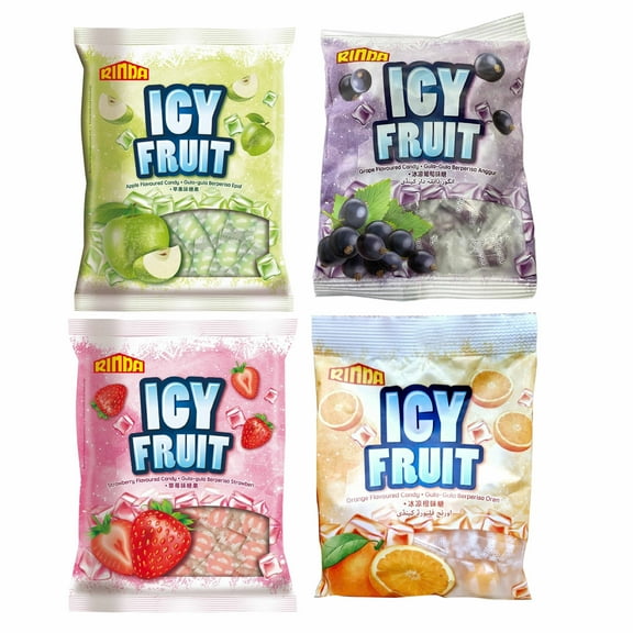 Fusion Select Icy Fruit Candies - Strawberry, Green Apple, Orange, Grape Hard Fruit Candy with Cooling Menthol Sensation - Fruity Flavored Snack for Kids & Adults - Individually Wrapped, Halal