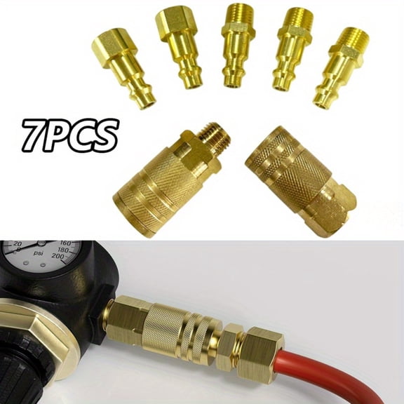 Quick Connect Brass Air Coupler and Plug Kit - 1/4-Inch NPT Fittings, 7 PCS