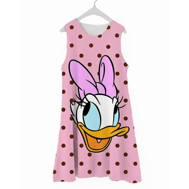 Vestido de verano para niña, vestido sin mangas de pato Donald de Disney, vestido corto de princesa para niña, ropa de casa informal a la moda, lindo Graffit150 Gao Jinjia LED
