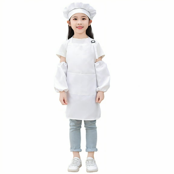 AUQ Kids Apron,Back Tie Design White Apron,Polyester Cloth Toddler Apron,White