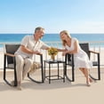 thumbnail image 4 of Lofka 3-Piece Rocking Patio Bistro Set, Outdoor Wicker Furniture Set with Tempered Glass Table & Chairs for Patio Balcony Porch, Gray, 4 of 11