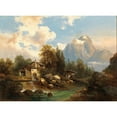 thumbnail image 3 of Josef Thoma 14x11 Black Modern Framed Museum Art Print Titled - A Mill by a Mountain River, in the Background the Dachstein Massif, 3 of 5