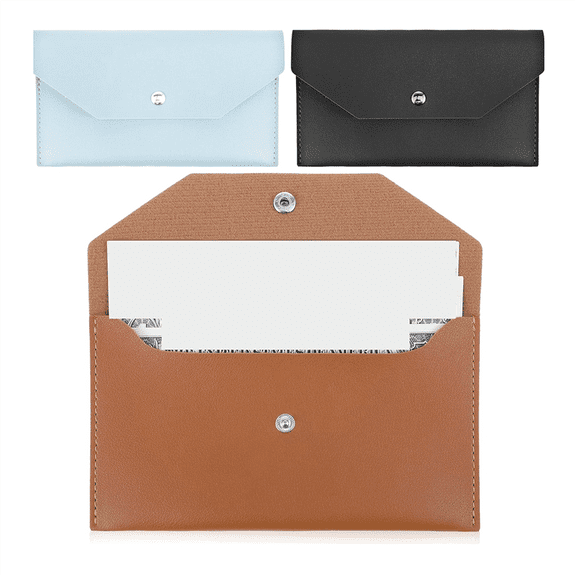 3Pcs PU Leather Cash Envelopes, Waterproof Money Envelopes Reusable Wallet Bags Budget Envelopes,Brown&Black&Blue