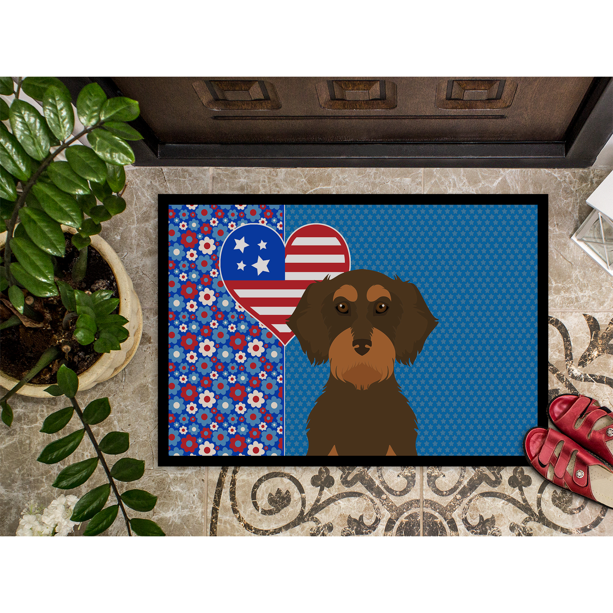Wirehair Chocolate and Tan Dachshund Indoor or Outdoor Mat 24x36 36 in x 24 in