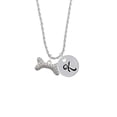 thumbnail image 2 of Delight Jewelry Silvertone Large Clear Crystal Dog Bone Silvertone Script Initial Disc - K - Charm Necklace, 20"+3", 2 of 4