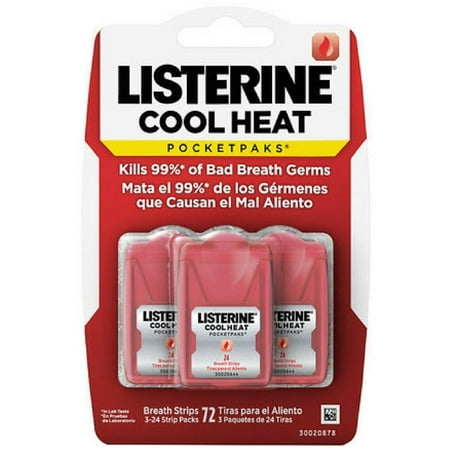PocketPaks Oral Care Strips, Cool Heat 72 ea (Pack of 4), Listerine Pocketpaks Cinnamon Breath Strip By Listerine