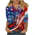 thumbnail image 2 of SOOMLON Patriotic T Shirts for Women Linen Blend Henley Neck American Flag Shirts V Neck Independence Day Tops 3/4 Sleeve Slimming T-Shirt Going out Tee Blouse Resort Wear, 2 of 6
