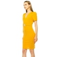 thumbnail image 2 of Women's V-neck Sheath Dress with Buckle Accent and Puff Sleeves - Elegant Office to Even, 2 of 6