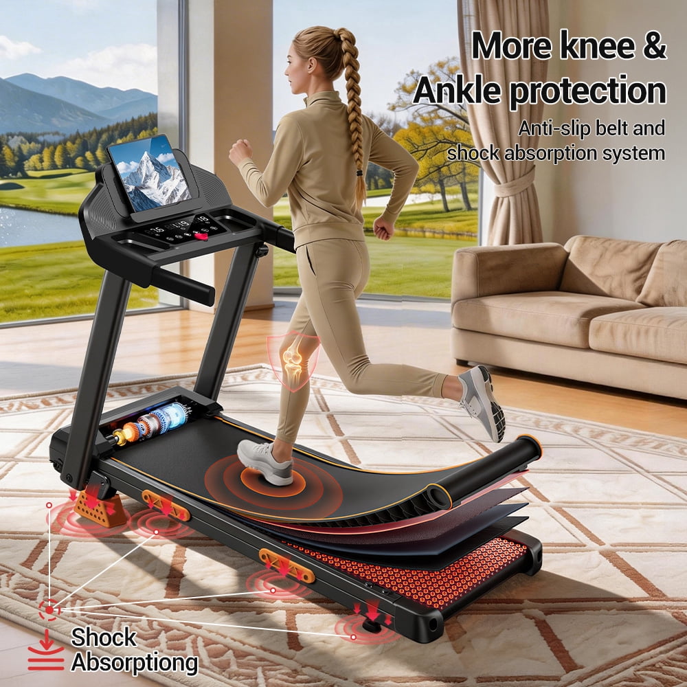 CURSOR FITNESS 4-in-1 15% Incline Folding Treadmill for Home, 3.0HP Quiet Motor with 7-Layer Shock Absorption, 300 lbs Capacity, 3 LED Displays with Handrails