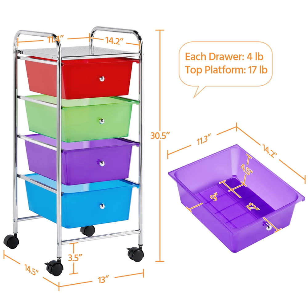 Easyfashion Rolling Metal and Plastic Storage Bin with Wheels, Multi-Color