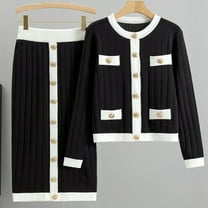 Wancir Long Sleeve Two Piece Skirt Sets Women Outfits Casual Ribbed Knit Wrap Hip Half-body Skirt